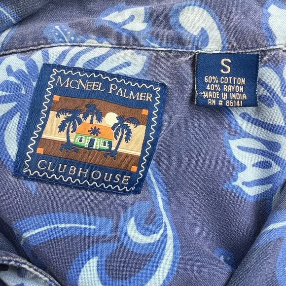 McNeel Palmer Vintage Blue Surfboard Volkswagen Buggy Print Men's Shirt - Picture 9 of 9